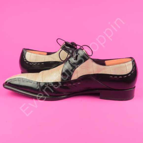 Mezlan Shoes Mens 15 M Cream Black Dress Two Tone Chisel Toe Derby Blucher - Picture 7 of 15